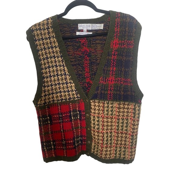 Vintage Robert Scott Hand Knitted Sweater Vest Womens PL Patchwork Ramie Cotton - Picture 1 of 8